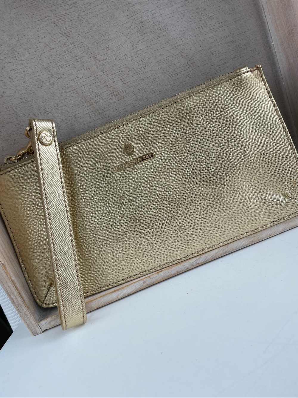 Spartina 449  Metallic Gold Wristlet Clutch with Strap